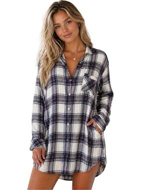 Rails Anthropologie Plaid Button Down Sleep Shirt Nightgown Size Large